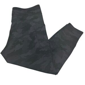 Lululemon Fast & Free High Rise Tight 25” Black Gray Camo Sz 20 Pockets Leggings